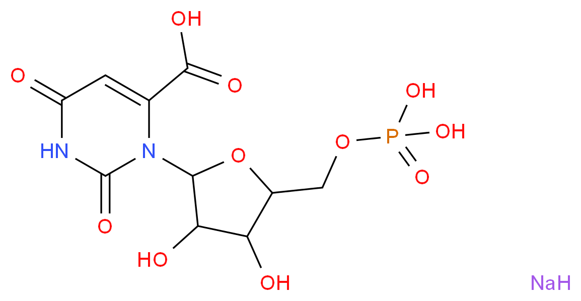 3-{3,4-dihydroxy-5-[(phosphonooxy)methyl]oxolan-2-yl}-2,6-dioxo-1,2,3,6-tetrahydropyrimidine-4-carboxylic acid sodium_分子结构_CAS_68244-58-6