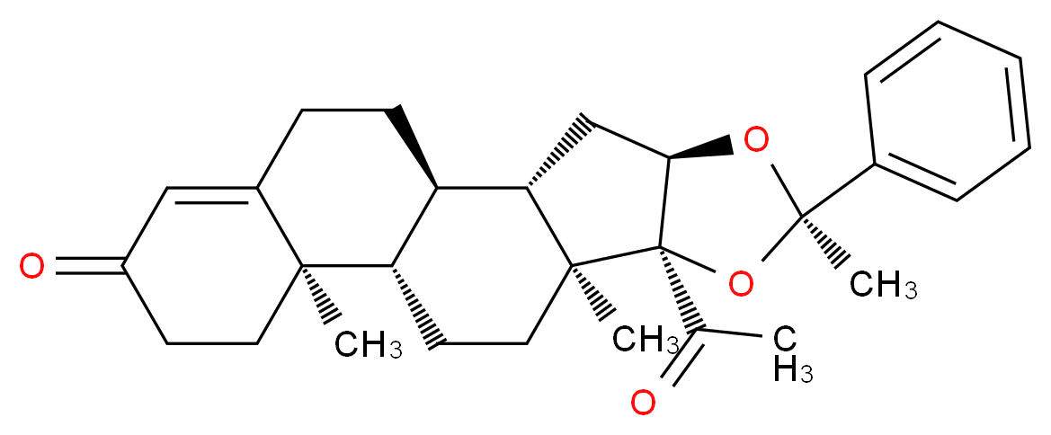 (1R,2S,4R,6R,8S,9S,12S,13R)-8-acetyl-6,9,13-trimethyl-6-phenyl-5,7-dioxapentacyclo[10.8.0.0<sup>2</sup>,<sup>9</sup>.0<sup>4</sup>,<sup>8</sup>.0<sup>1</sup><sup>3</sup>,<sup>1</sup><sup>8</sup>]icos-17-en-16-one_分子结构_CAS_24356-94-3