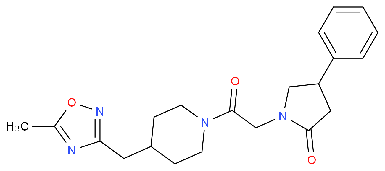 1-(2-{4-[(5-methyl-1,2,4-oxadiazol-3-yl)methyl]piperidin-1-yl}-2-oxoethyl)-4-phenylpyrrolidin-2-one_分子结构_CAS_)