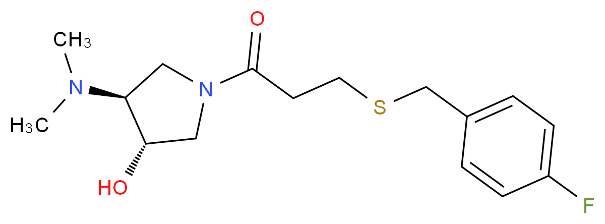 (3S*,4S*)-4-(dimethylamino)-1-{3-[(4-fluorobenzyl)thio]propanoyl}pyrrolidin-3-ol_分子结构_CAS_)