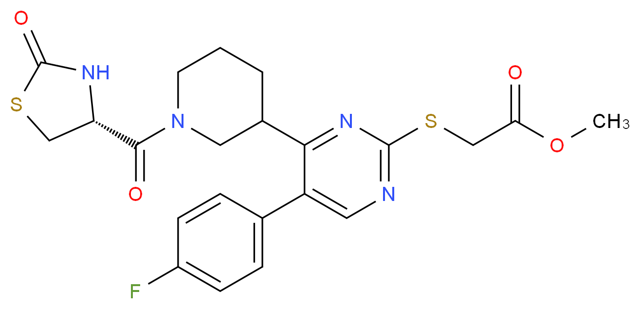 methyl {[5-(4-fluorophenyl)-4-(1-{[(4R)-2-oxo-1,3-thiazolidin-4-yl]carbonyl}-3-piperidinyl)-2-pyrimidinyl]thio}acetate_分子结构_CAS_)