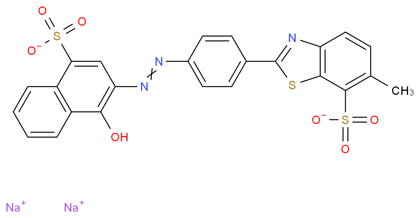 disodium 2-{4-[2-(1-hydroxy-4-sulfonatonaphthalen-2-yl)diazen-1-yl]phenyl}-6-methyl-1,3-benzothiazole-7-sulfonate_分子结构_CAS_2150-33-6