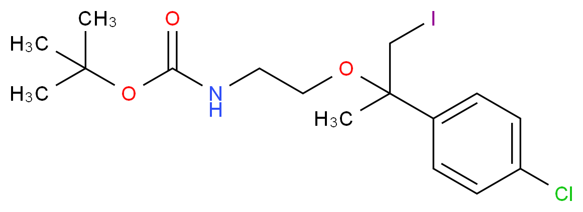 tert-butyl N-(2-{[2-(4-chlorophenyl)-1-iodopropan-2-yl]oxy}ethyl)carbamate_分子结构_CAS_271245-28-4