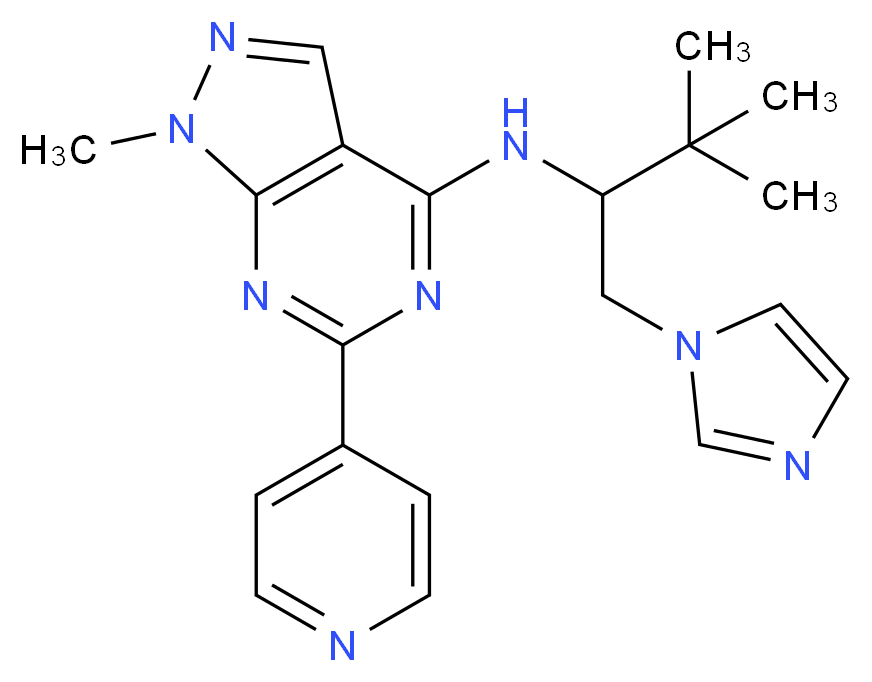 N-[1-(1H-imidazol-1-ylmethyl)-2,2-dimethylpropyl]-1-methyl-6-pyridin-4-yl-1H-pyrazolo[3,4-d]pyrimidin-4-amine_分子结构_CAS_)
