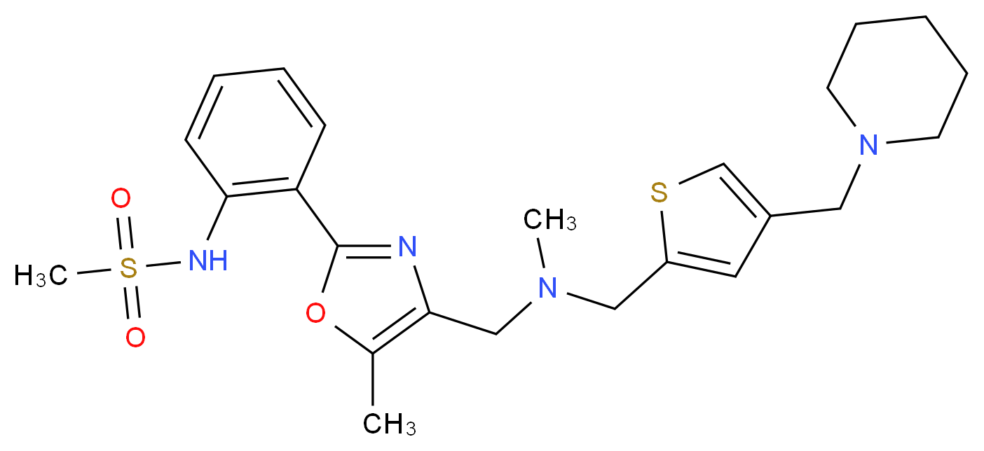 N-(2-{5-methyl-4-[(methyl{[4-(1-piperidinylmethyl)-2-thienyl]methyl}amino)methyl]-1,3-oxazol-2-yl}phenyl)methanesulfonamide_分子结构_CAS_)
