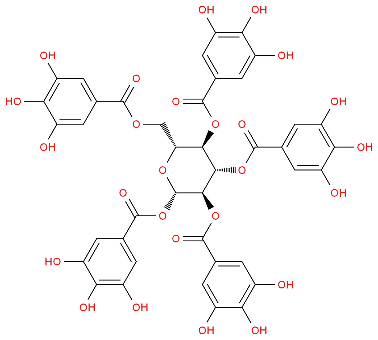 Penta-O-galloyl-β-D-glucose hydrate_分子结构_CAS_14937-32-7(anhydrous))