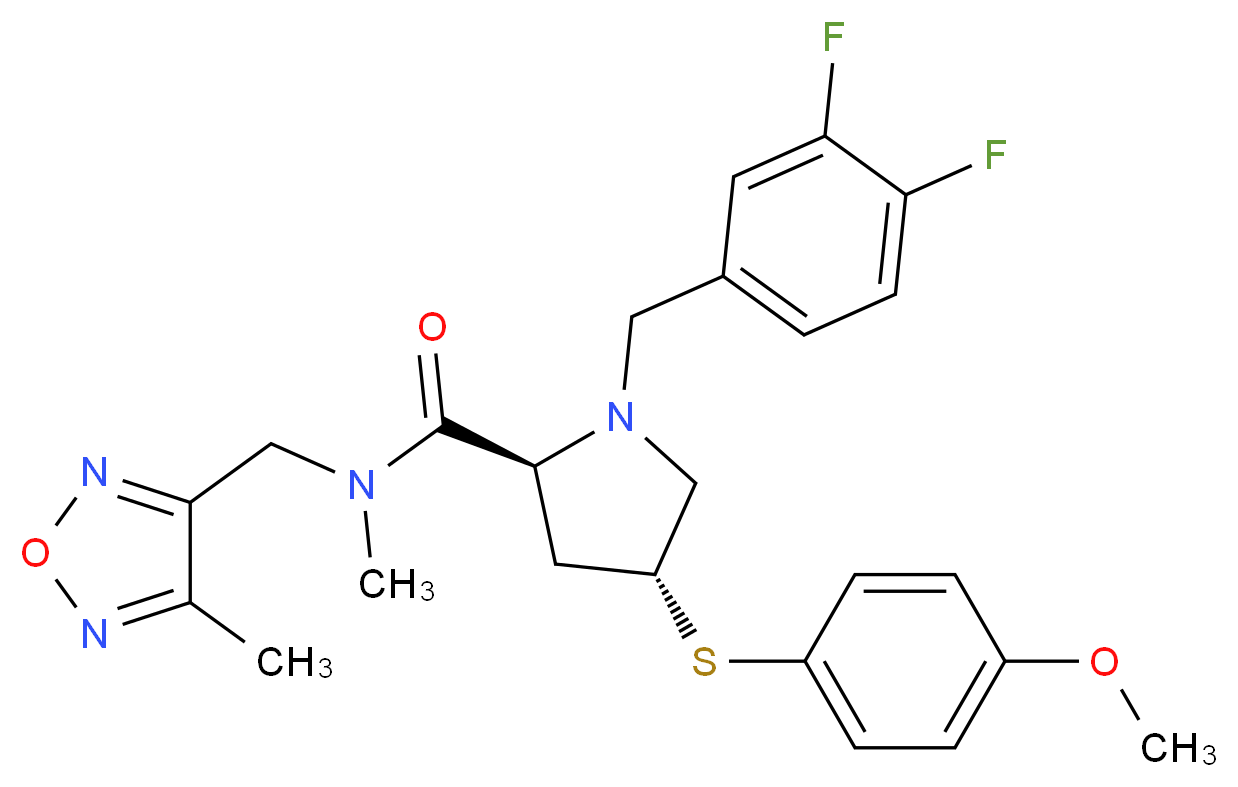 (4R)-1-(3,4-difluorobenzyl)-4-[(4-methoxyphenyl)thio]-N-methyl-N-[(4-methyl-1,2,5-oxadiazol-3-yl)methyl]-L-prolinamide_分子结构_CAS_)