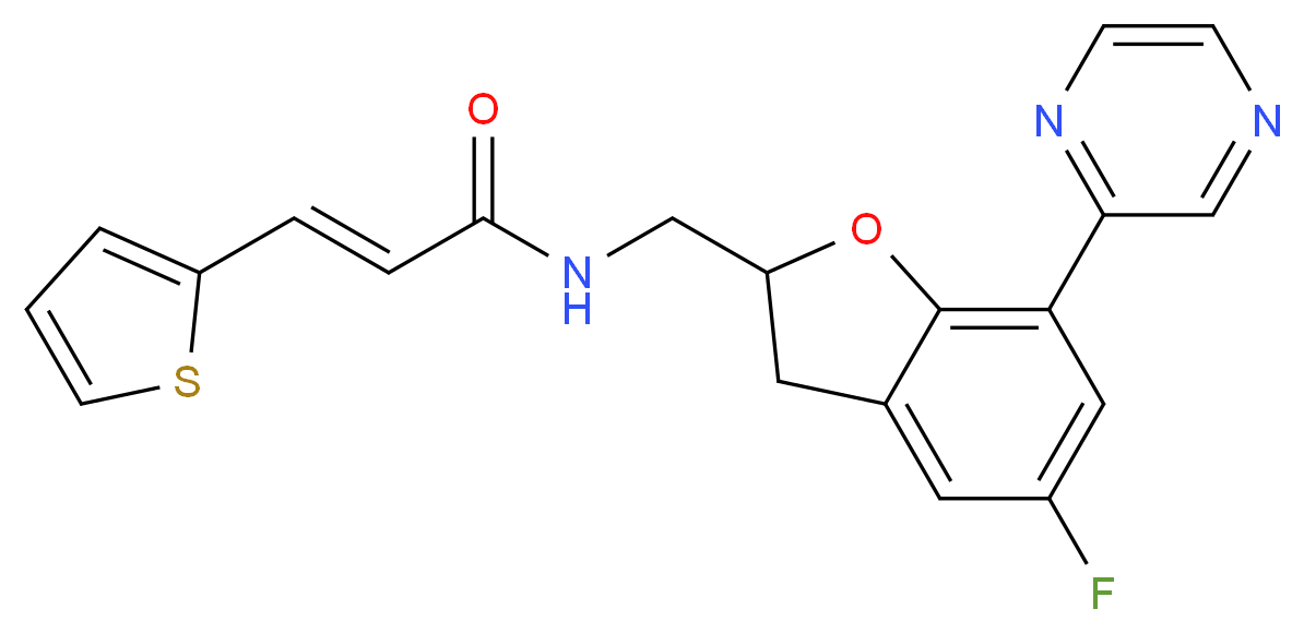 (2E)-N-{[5-fluoro-7-(2-pyrazinyl)-2,3-dihydro-1-benzofuran-2-yl]methyl}-3-(2-thienyl)acrylamide_分子结构_CAS_)