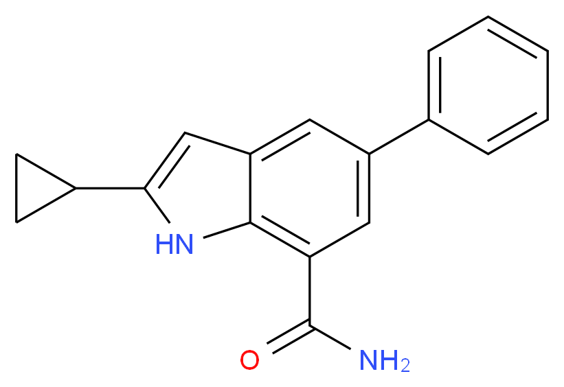 2-cyclopropyl-5-phenyl-1H-indole-7-carboxamide_分子结构_CAS_1211592-88-9