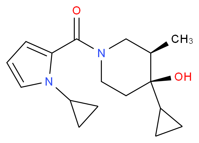 (3R*,4R*)-4-cyclopropyl-1-[(1-cyclopropyl-1H-pyrrol-2-yl)carbonyl]-3-methyl-4-piperidinol_分子结构_CAS_)