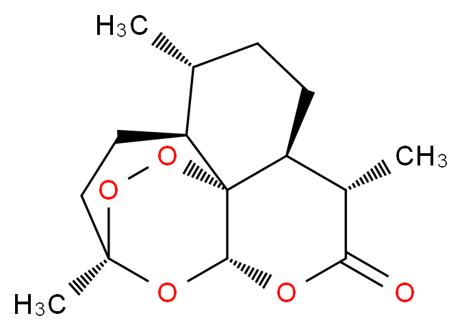 (1R,4S,5R,8S,9S,12S,13R)-1,5,9-trimethyl-11,14,15,16-tetraoxatetracyclo[10.3.1.0<sup>4</sup>,<sup>1</sup><sup>3</sup>.0<sup>8</sup>,<sup>1</sup><sup>3</sup>]hexadecan-10-one_分子结构_CAS_113472-97-2