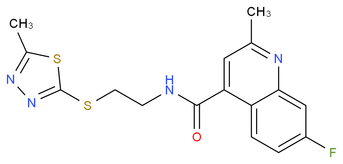 7-fluoro-2-methyl-N-{2-[(5-methyl-1,3,4-thiadiazol-2-yl)thio]ethyl}quinoline-4-carboxamide_分子结构_CAS_)