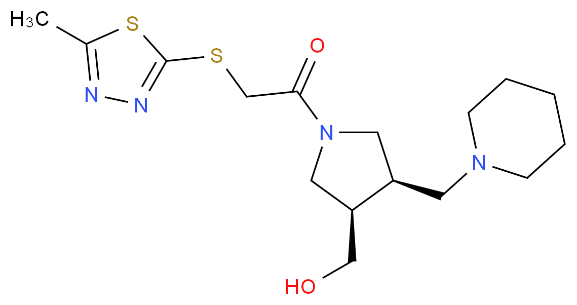 [(3R*,4R*)-1-{[(5-methyl-1,3,4-thiadiazol-2-yl)thio]acetyl}-4-(piperidin-1-ylmethyl)pyrrolidin-3-yl]methanol_分子结构_CAS_)