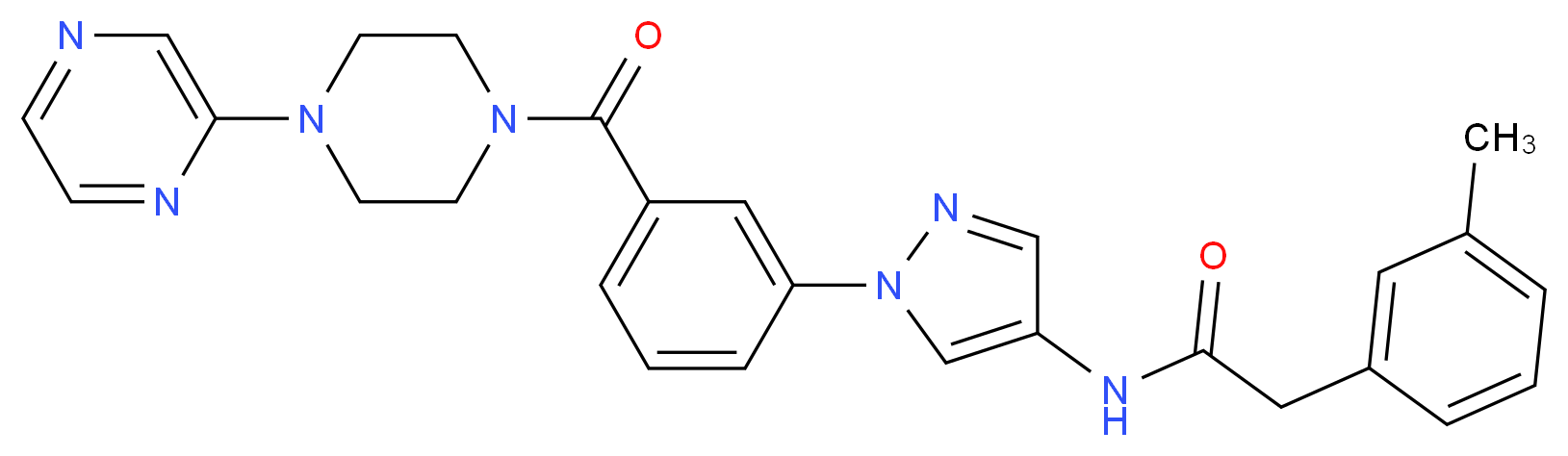 2-(3-methylphenyl)-N-[1-(3-{[4-(2-pyrazinyl)-1-piperazinyl]carbonyl}phenyl)-1H-pyrazol-4-yl]acetamide_分子结构_CAS_)