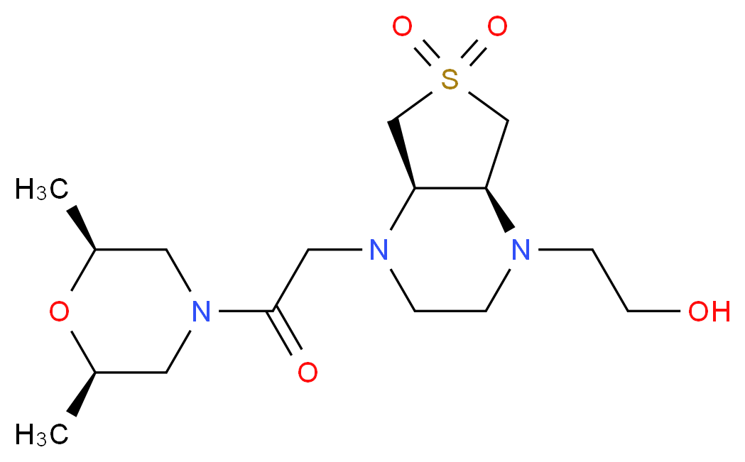 2-[(4aR*,7aS*)-4-{2-[(2R*,6S*)-2,6-dimethylmorpholin-4-yl]-2-oxoethyl}-6,6-dioxidohexahydrothieno[3,4-b]pyrazin-1(2H)-yl]ethanol_分子结构_CAS_)