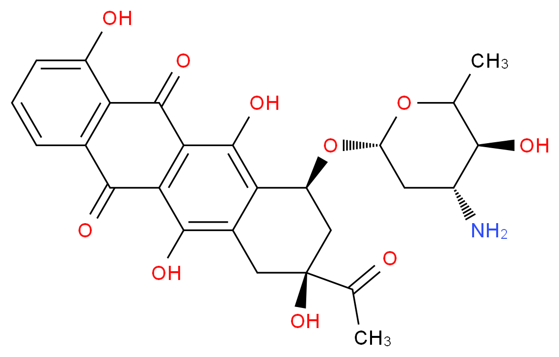 (8S,10S)-8-acetyl-10-{[(2R,4R,5S)-4-amino-5-hydroxy-6-methyloxan-2-yl]oxy}-1,6,8,11-tetrahydroxy-5,7,8,9,10,12-hexahydrotetracene-5,12-dione_分子结构_CAS_39472-31-6