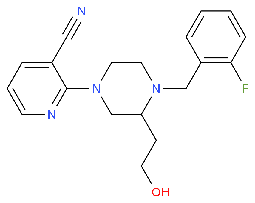 2-[4-(2-fluorobenzyl)-3-(2-hydroxyethyl)-1-piperazinyl]nicotinonitrile_分子结构_CAS_)