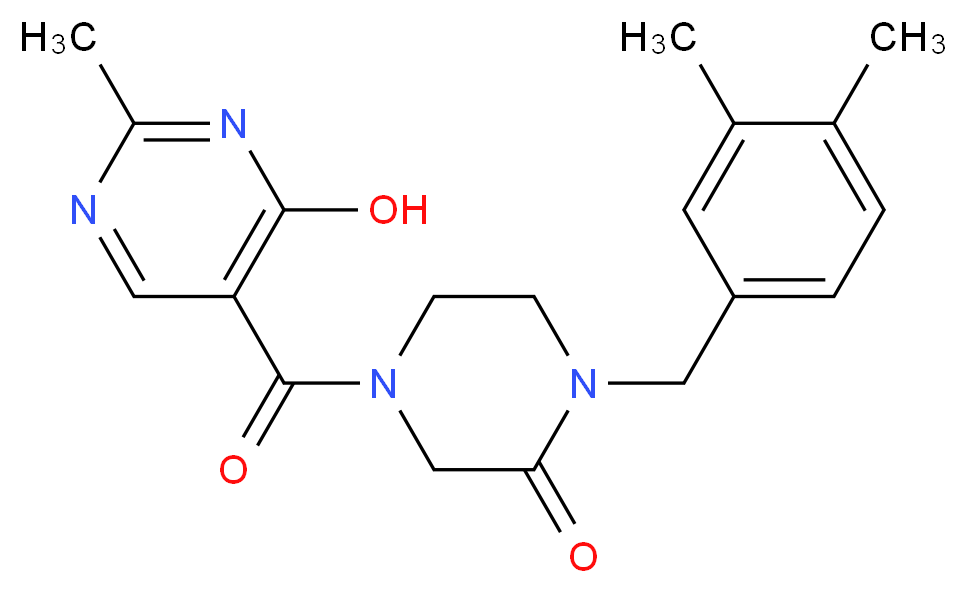 1-(3,4-dimethylbenzyl)-4-[(4-hydroxy-2-methylpyrimidin-5-yl)carbonyl]piperazin-2-one_分子结构_CAS_)