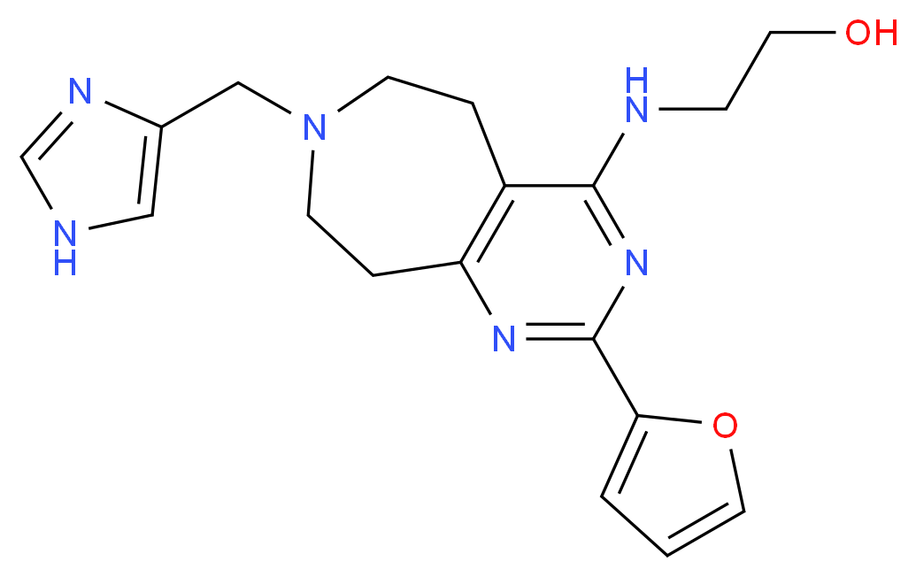 2-{[2-(2-furyl)-7-(1H-imidazol-4-ylmethyl)-6,7,8,9-tetrahydro-5H-pyrimido[4,5-d]azepin-4-yl]amino}ethanol_分子结构_CAS_)