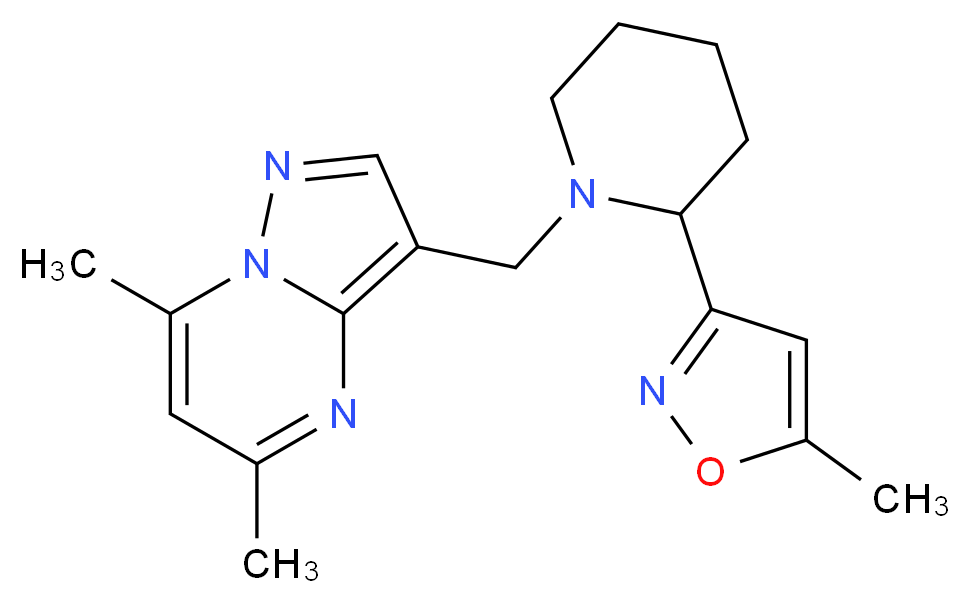 5,7-dimethyl-3-{[2-(5-methylisoxazol-3-yl)piperidin-1-yl]methyl}pyrazolo[1,5-a]pyrimidine_分子结构_CAS_)