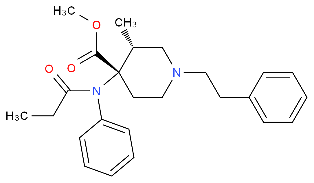 methyl (3R,4S)-3-methyl-1-(2-phenylethyl)-4-(N-phenylpropanamido)piperidine-4-carboxylate_分子结构_CAS_61380-40-3