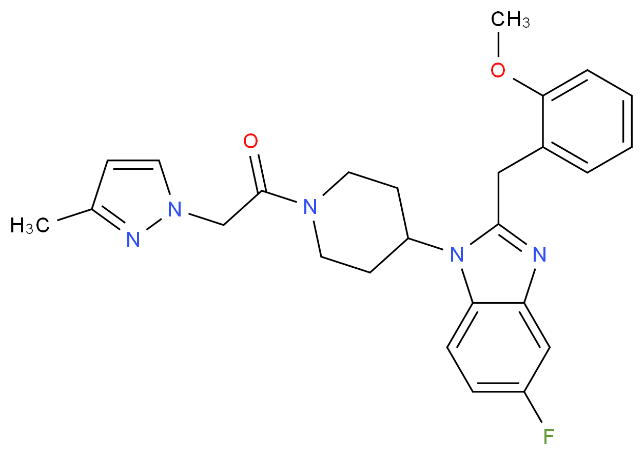 5-fluoro-2-(2-methoxybenzyl)-1-{1-[(3-methyl-1H-pyrazol-1-yl)acetyl]-4-piperidinyl}-1H-benzimidazole_分子结构_CAS_)
