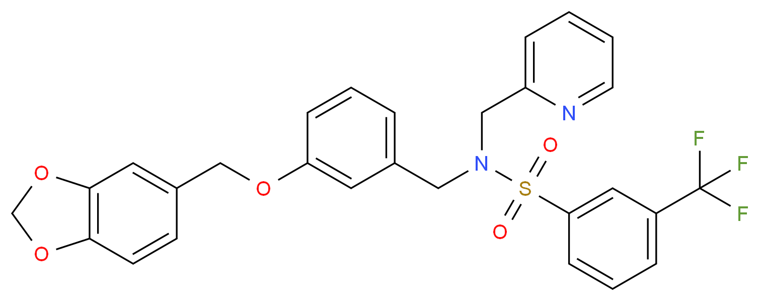N-[3-(1,3-benzodioxol-5-ylmethoxy)benzyl]-N-(2-pyridinylmethyl)-3-(trifluoromethyl)benzenesulfonamide_分子结构_CAS_)