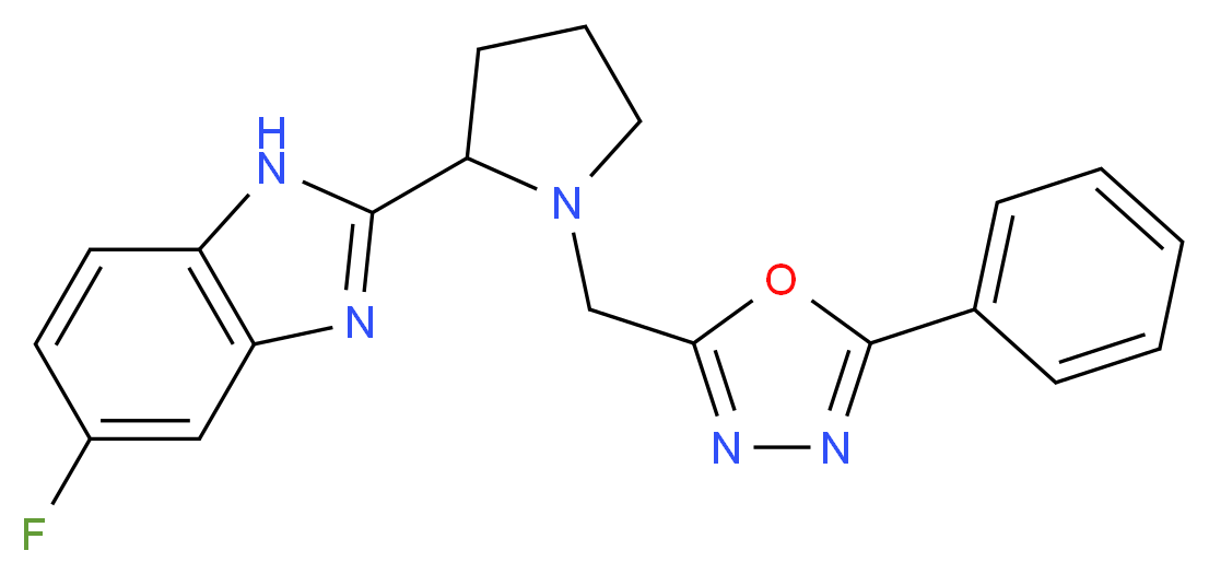 5-fluoro-2-{1-[(5-phenyl-1,3,4-oxadiazol-2-yl)methyl]-2-pyrrolidinyl}-1H-benzimidazole_分子结构_CAS_)