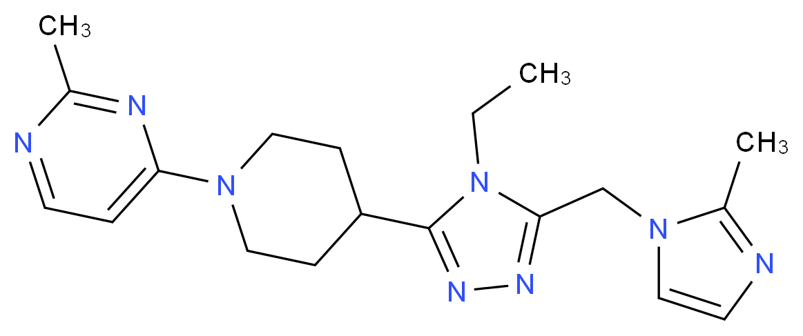 4-(4-{4-ethyl-5-[(2-methyl-1H-imidazol-1-yl)methyl]-4H-1,2,4-triazol-3-yl}piperidin-1-yl)-2-methylpyrimidine_分子结构_CAS_)