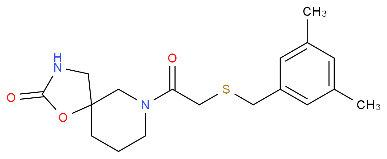 7-{[(3,5-dimethylbenzyl)thio]acetyl}-1-oxa-3,7-diazaspiro[4.5]decan-2-one_分子结构_CAS_)