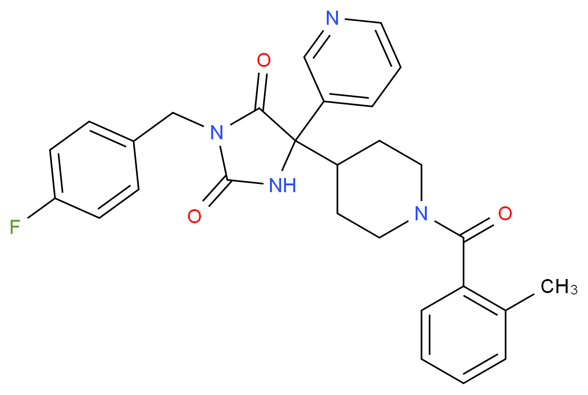 3-(4-fluorobenzyl)-5-[1-(2-methylbenzoyl)-4-piperidinyl]-5-(3-pyridinyl)-2,4-imidazolidinedione_分子结构_CAS_)