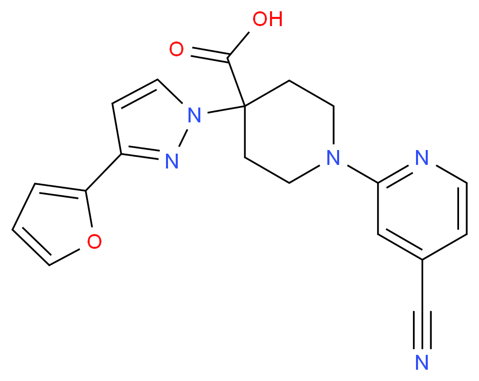 1-(4-cyanopyridin-2-yl)-4-[3-(2-furyl)-1H-pyrazol-1-yl]piperidine-4-carboxylic acid_分子结构_CAS_)