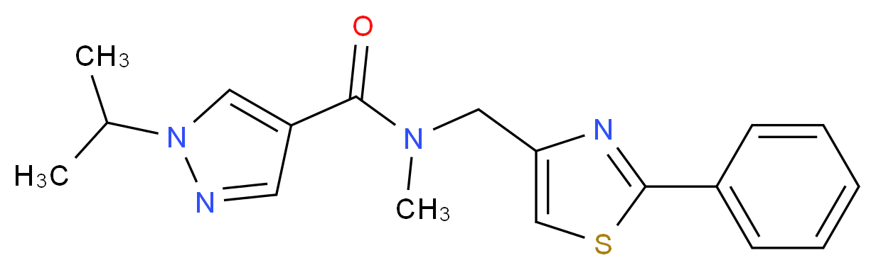 1-isopropyl-N-methyl-N-[(2-phenyl-1,3-thiazol-4-yl)methyl]-1H-pyrazole-4-carboxamide_分子结构_CAS_)