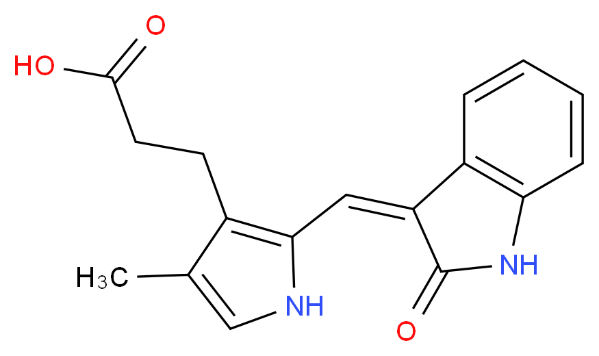 3-(4-methyl-2-{[(3Z)-2-oxo-2,3-dihydro-1H-indol-3-ylidene]methyl}-1H-pyrrol-3-yl)propanoic acid_分子结构_CAS_215543-92-3