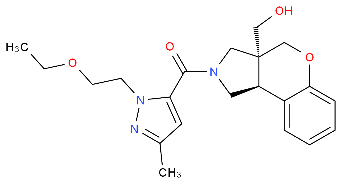 [(3aS*,9bS*)-2-{[1-(2-ethoxyethyl)-3-methyl-1H-pyrazol-5-yl]carbonyl}-1,2,3,9b-tetrahydrochromeno[3,4-c]pyrrol-3a(4H)-yl]methanol_分子结构_CAS_)