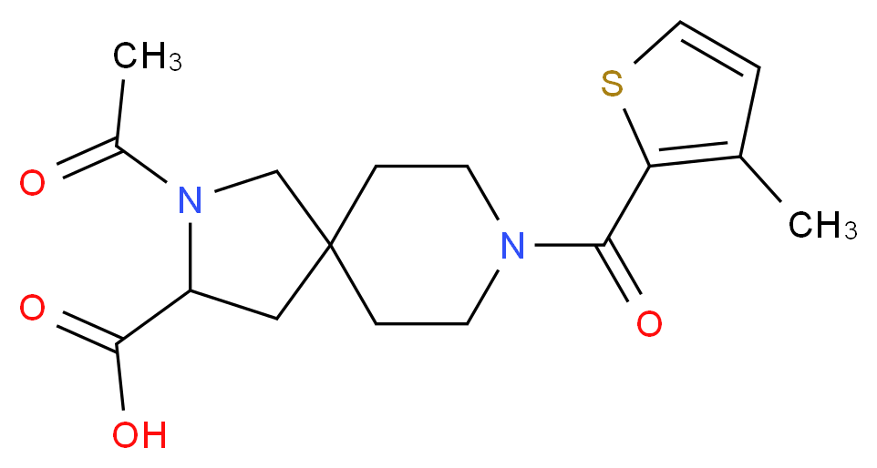 2-acetyl-8-[(3-methyl-2-thienyl)carbonyl]-2,8-diazaspiro[4.5]decane-3-carboxylic acid_分子结构_CAS_)