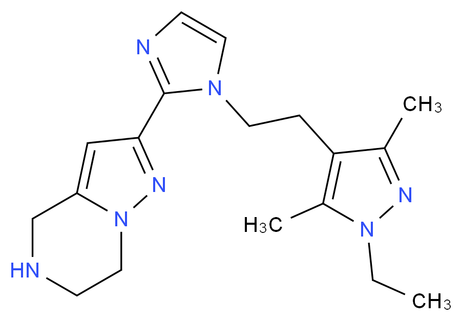 2-{1-[2-(1-ethyl-3,5-dimethyl-1H-pyrazol-4-yl)ethyl]-1H-imidazol-2-yl}-4,5,6,7-tetrahydropyrazolo[1,5-a]pyrazine_分子结构_CAS_)