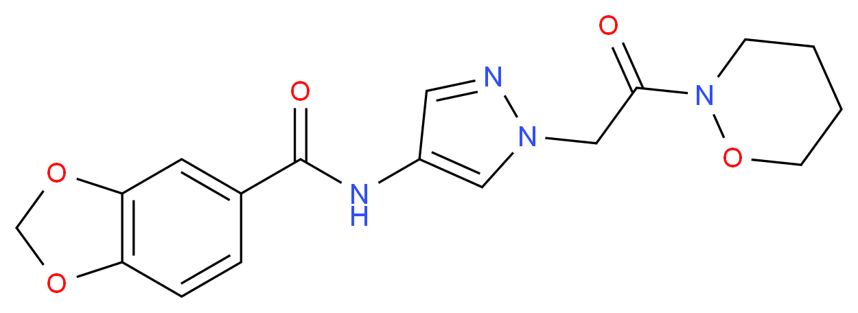 N-{1-[2-(1,2-oxazinan-2-yl)-2-oxoethyl]-1H-pyrazol-4-yl}-1,3-benzodioxole-5-carboxamide_分子结构_CAS_)