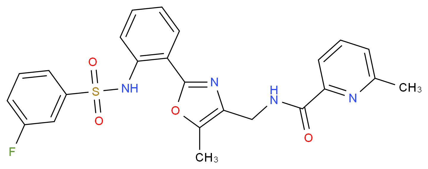 N-{[2-(2-{[(3-fluorophenyl)sulfonyl]amino}phenyl)-5-methyl-1,3-oxazol-4-yl]methyl}-6-methyl-2-pyridinecarboxamide_分子结构_CAS_)