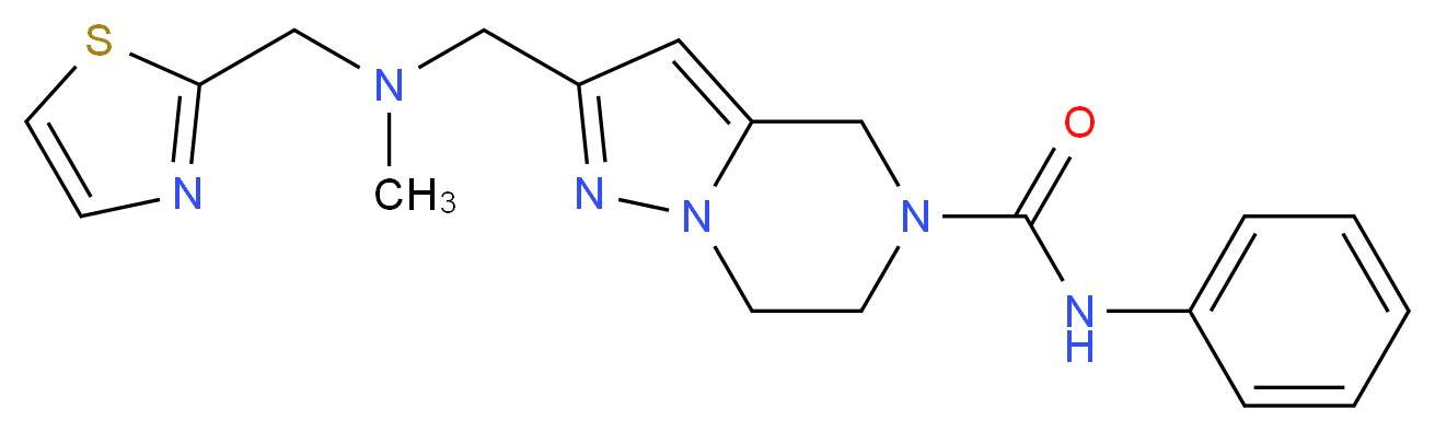 2-{[methyl(1,3-thiazol-2-ylmethyl)amino]methyl}-N-phenyl-6,7-dihydropyrazolo[1,5-a]pyrazine-5(4H)-carboxamide_分子结构_CAS_)