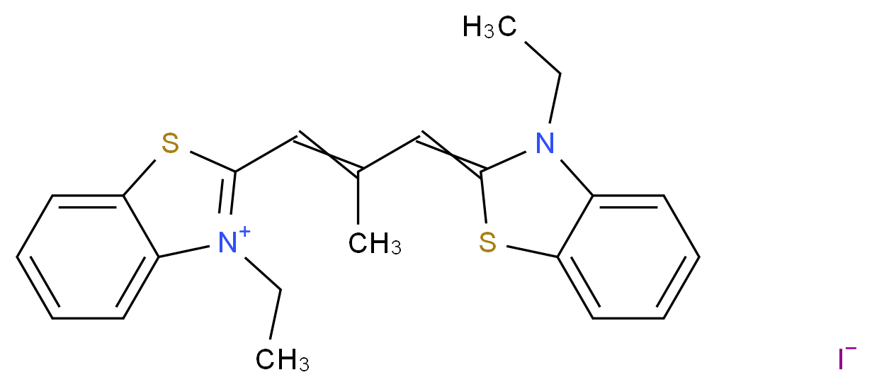 3-ethyl-2-{2-[(3-ethyl-2,3-dihydro-1,3-benzothiazol-2-ylidene)methyl]prop-1-en-1-yl}-1,3-benzothiazol-3-ium iodide_分子结构_CAS_3065-79-0