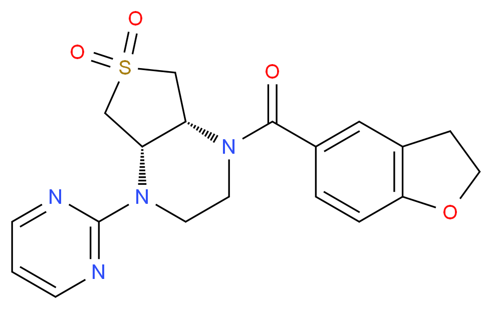 (4aS*,7aR*)-1-(2,3-dihydro-1-benzofuran-5-ylcarbonyl)-4-pyrimidin-2-yloctahydrothieno[3,4-b]pyrazine 6,6-dioxide_分子结构_CAS_)