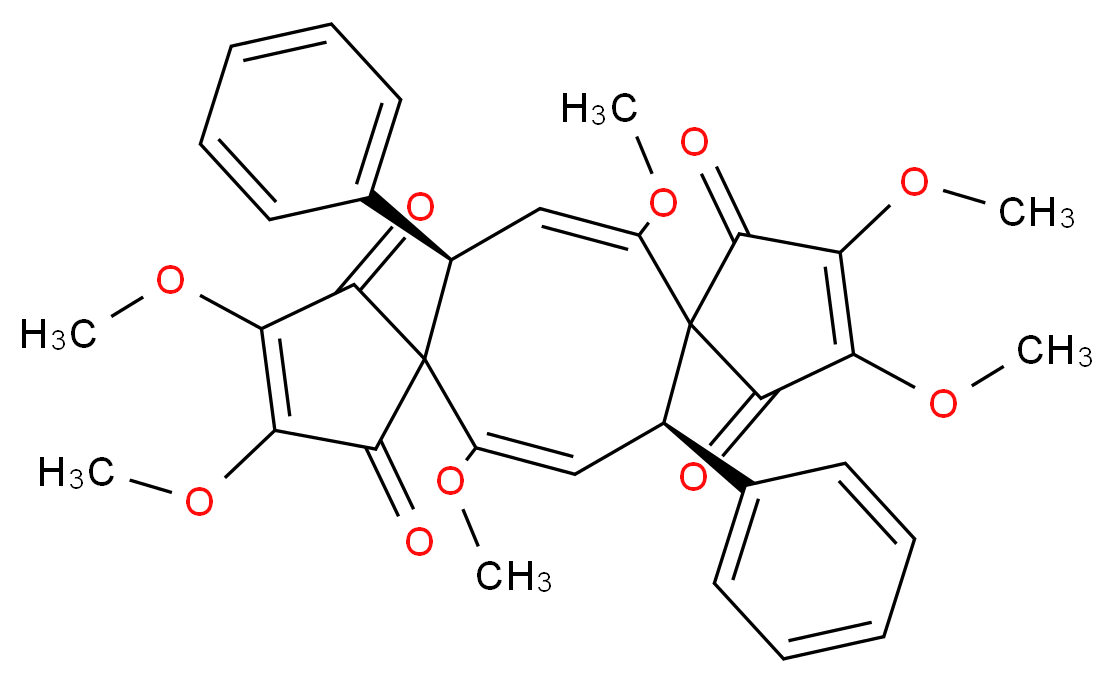 (6E,8R,14E,16R)-2,3,6,11,12,14-hexamethoxy-8,16-diphenyldispiro[4.3.4<sup>9</sup>.3<sup>5</sup>]hexadeca-2,6,11,14-tetraene-1,4,10,13-tetrone_分子结构_CAS_1235126-46-1