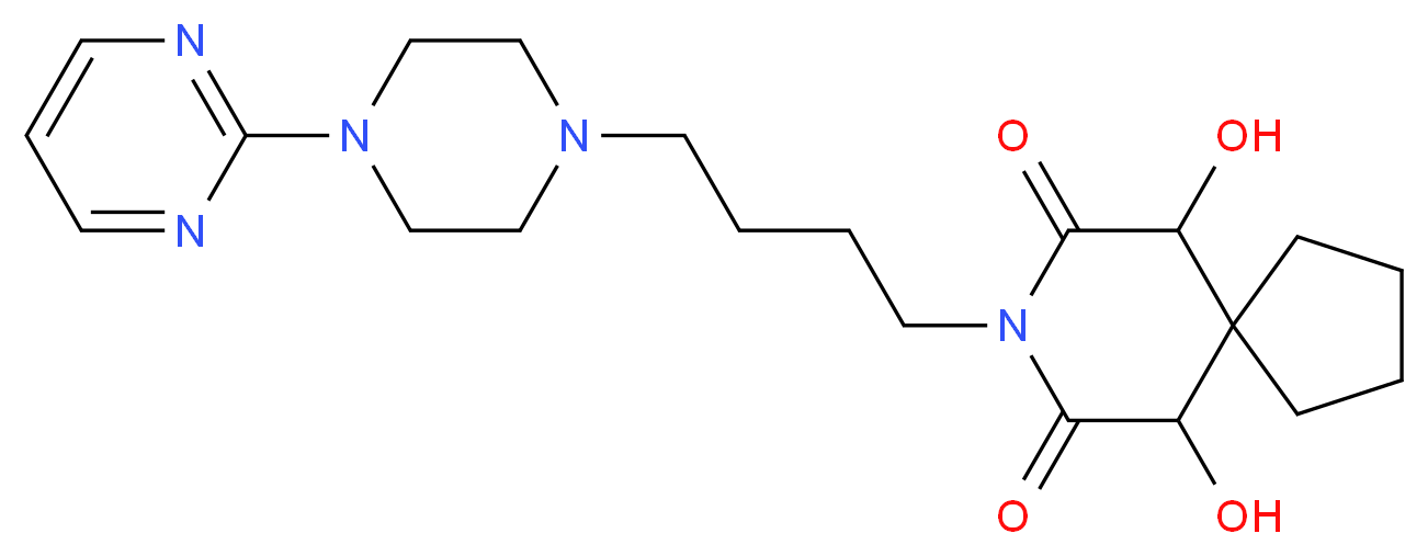 6,10-dihydroxy-8-{4-[4-(pyrimidin-2-yl)piperazin-1-yl]butyl}-8-azaspiro[4.5]decane-7,9-dione_分子结构_CAS_658701-59-8