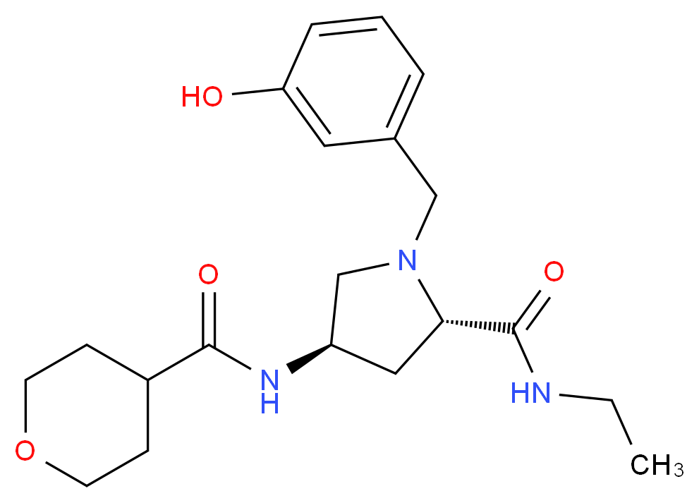 (4R)-N-ethyl-1-(3-hydroxybenzyl)-4-[(tetrahydro-2H-pyran-4-ylcarbonyl)amino]-L-prolinamide_分子结构_CAS_)