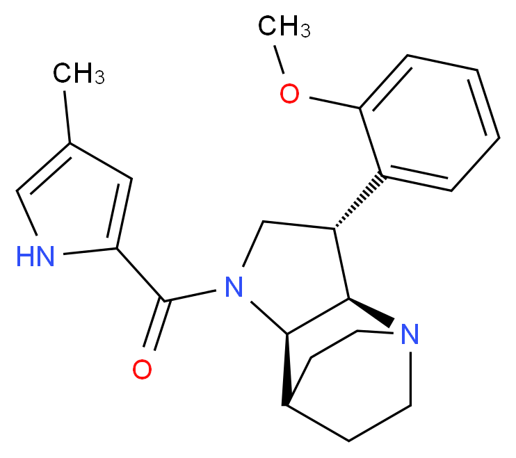 (2R*,3S*,6R*)-3-(2-methoxyphenyl)-5-[(4-methyl-1H-pyrrol-2-yl)carbonyl]-1,5-diazatricyclo[5.2.2.0~2,6~]undecane_分子结构_CAS_)