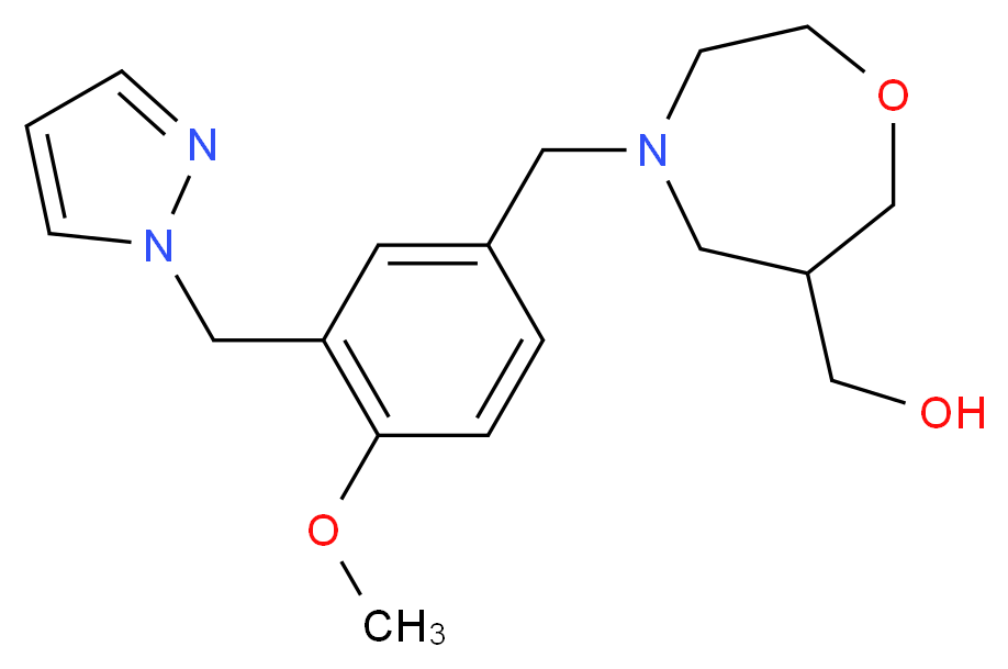 {4-[4-methoxy-3-(1H-pyrazol-1-ylmethyl)benzyl]-1,4-oxazepan-6-yl}methanol_分子结构_CAS_)