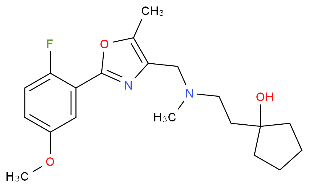 1-{2-[{[2-(2-fluoro-5-methoxyphenyl)-5-methyl-1,3-oxazol-4-yl]methyl}(methyl)amino]ethyl}cyclopentanol_分子结构_CAS_)