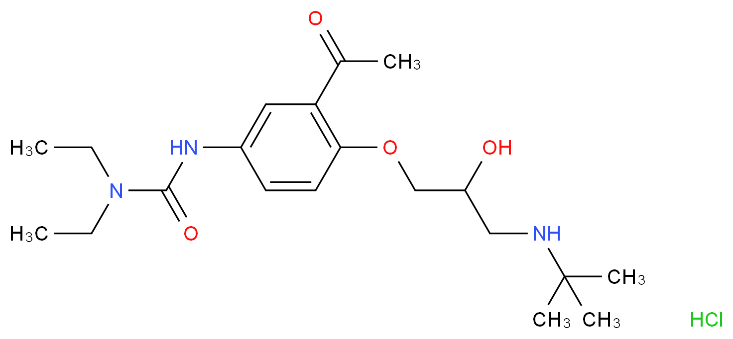 1-{3-acetyl-4-[3-(tert-butylamino)-2-hydroxypropoxy]phenyl}-3,3-diethylurea hydrochloride_分子结构_CAS_57470-78-7