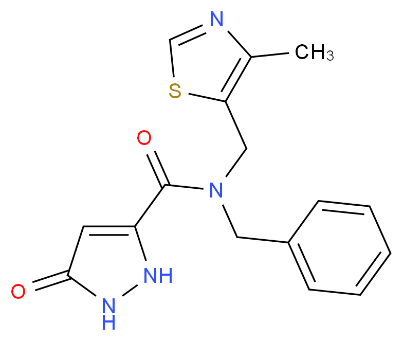 N-benzyl-N-[(4-methyl-1,3-thiazol-5-yl)methyl]-5-oxo-2,5-dihydro-1H-pyrazole-3-carboxamide_分子结构_CAS_)